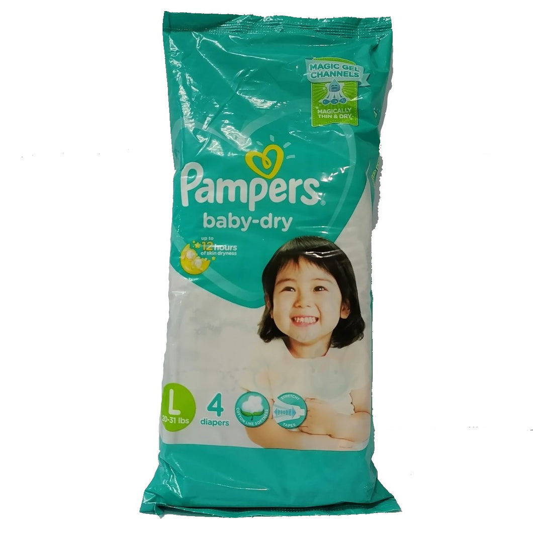 PAMPERS BABY DRY DIAPERS LARGE 4'S