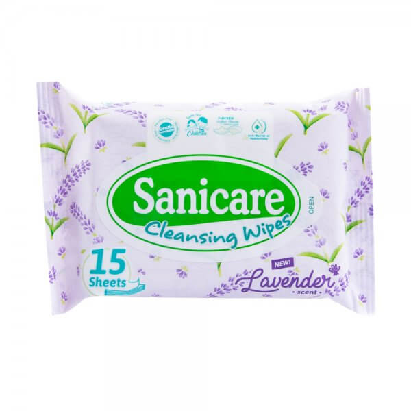 SANICARE CLEANSING WIPES LAVENDER 15 SHEETS