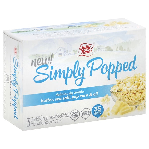 JOLLY TIME SIMPLY POPPED BUTTER MICROWAVE POPCORN 255G BOX OF 3
