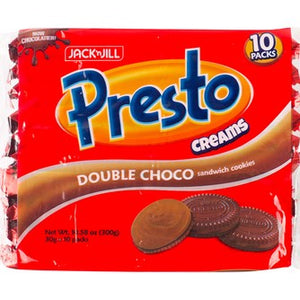 PRESTO CREAMS DOUBLE CHOCO SANDWICH COOKIES 30G X 10PACKS